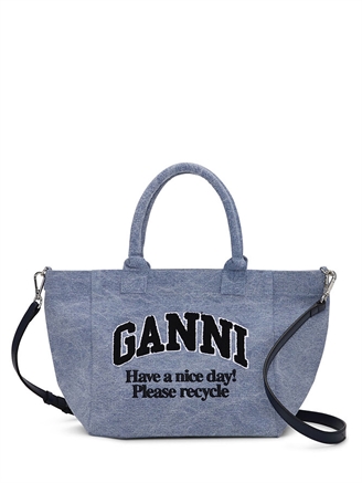 Ganni A5973 Small Easy Shopper Washed Light Blue Vintage